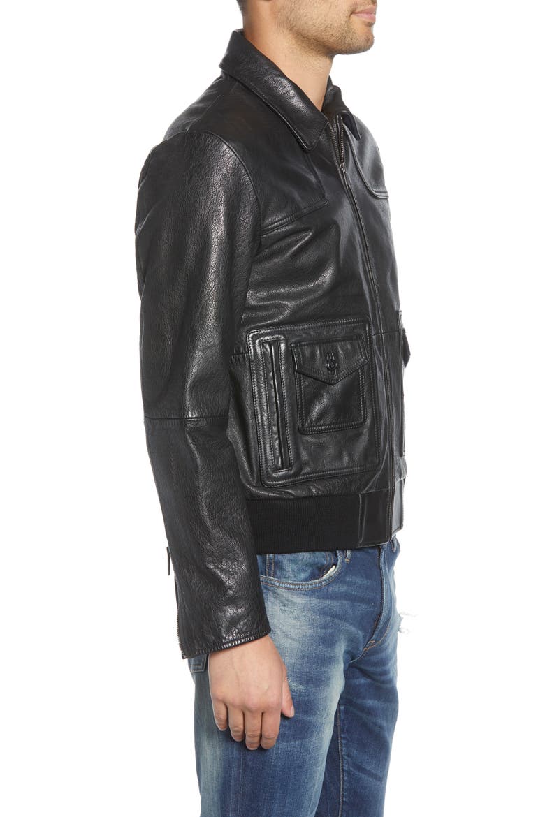 Regular Fit Leather Jacket, Alternate, color, BLACK