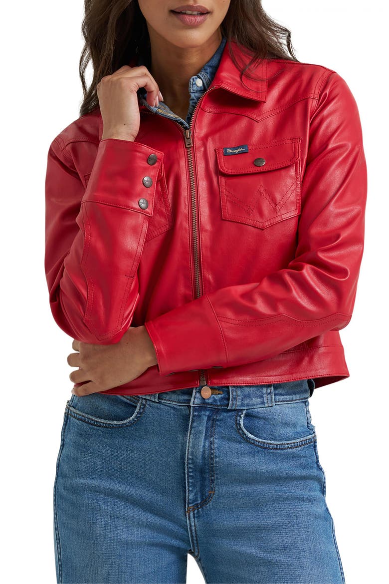 Slim Seamed Faux Leather Jacket, Main, color, CHILI PEPPER