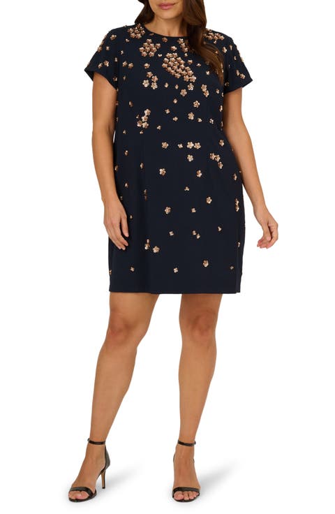 Floral Beaded Sequin Cocktail Sheath Dress (Plus)
