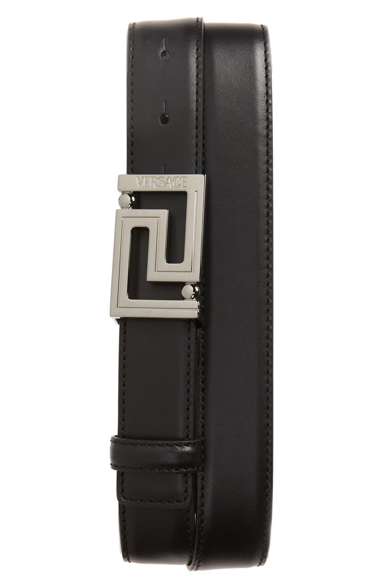 Versace Greca Buckle Leather Belt, Main, color, 