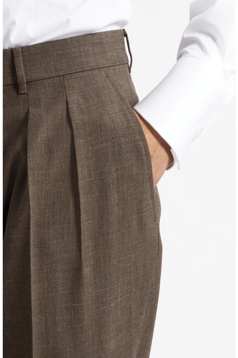 Fresco New Double Pleat Mohair, Wool & Linen Blend Pants, Alternate, color, KHAKI BROWN