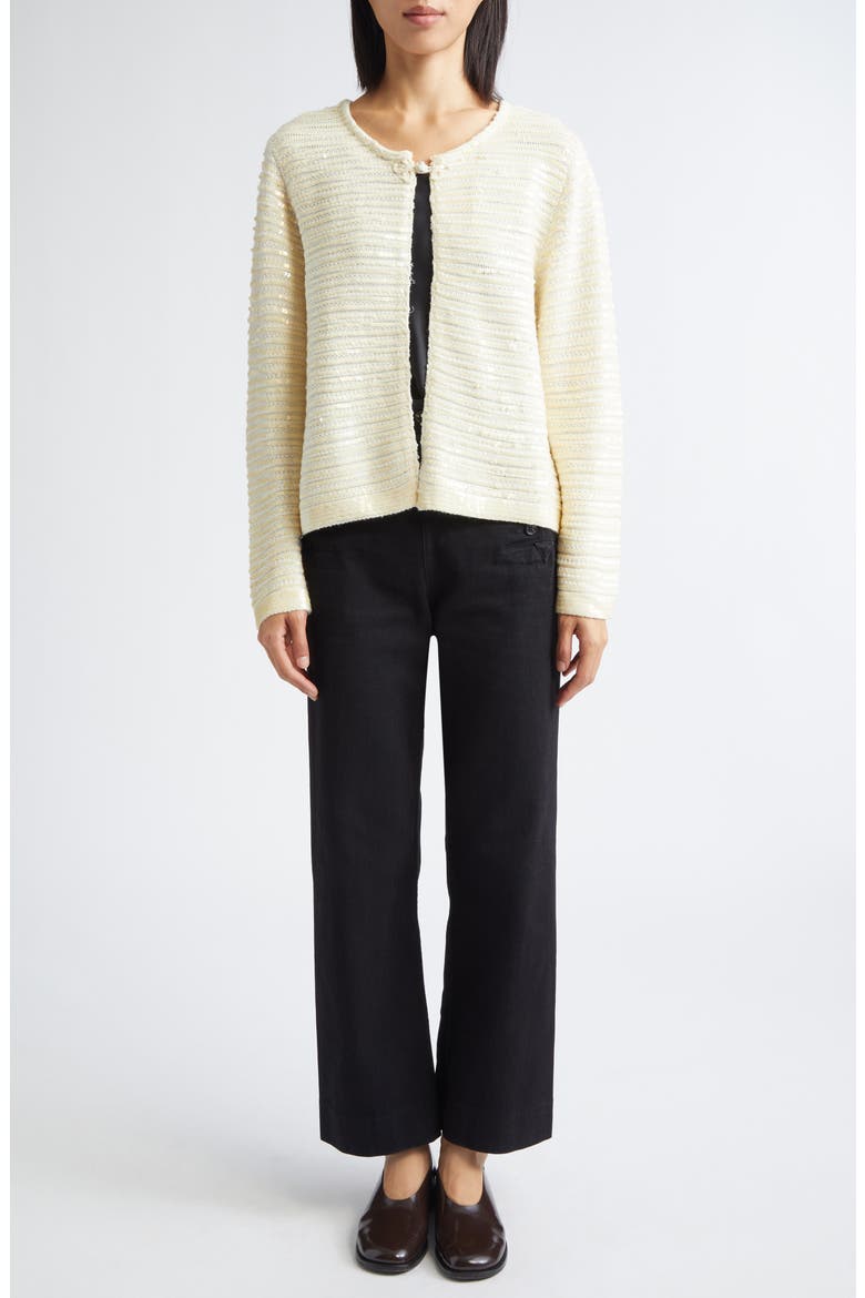 Spotlight Sequin Virgin Wool Swing Cardigan, Alternate, color, IVORY