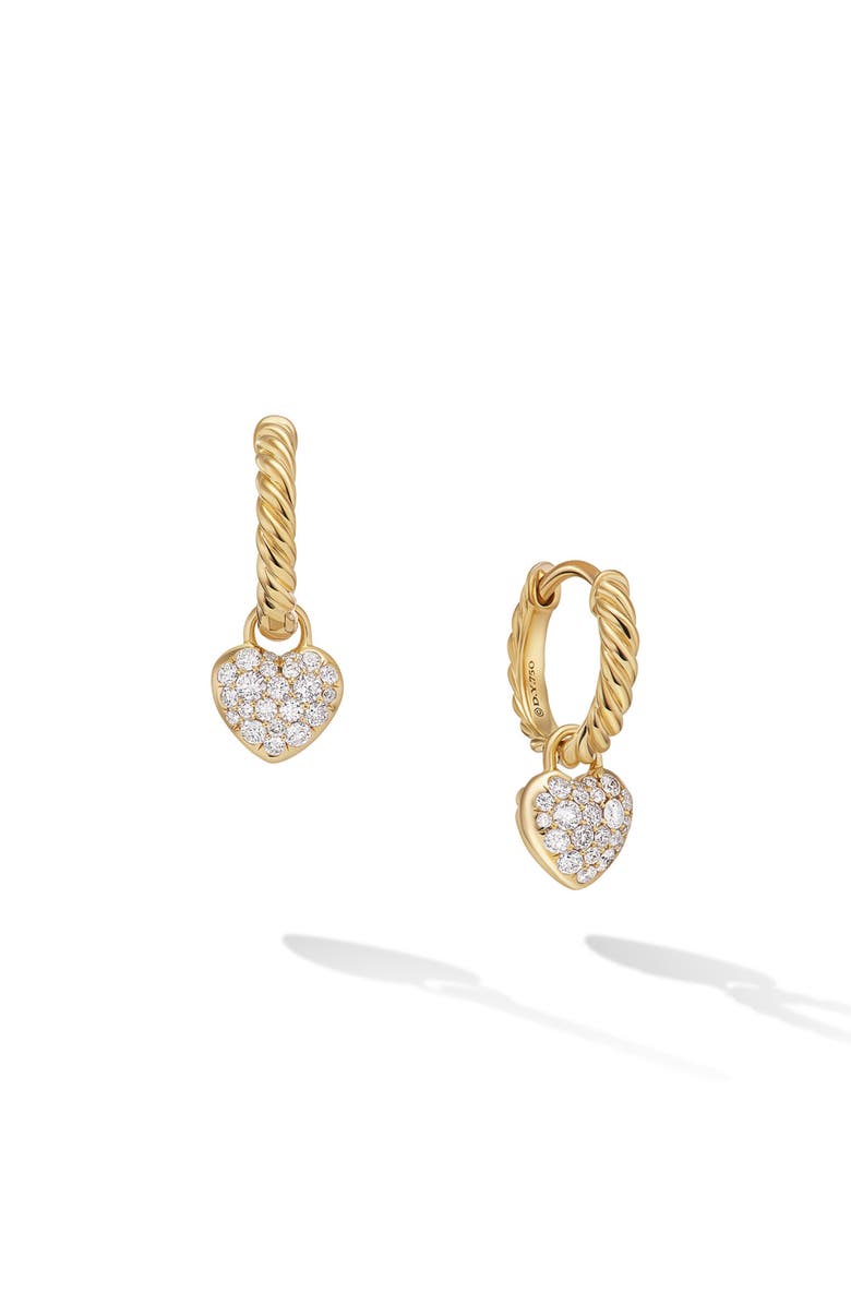David Yurman Petite Pavé Heart Drop Earrings in 18K Yellow Gold with Diamonds, 16.4mm, Main, color, 