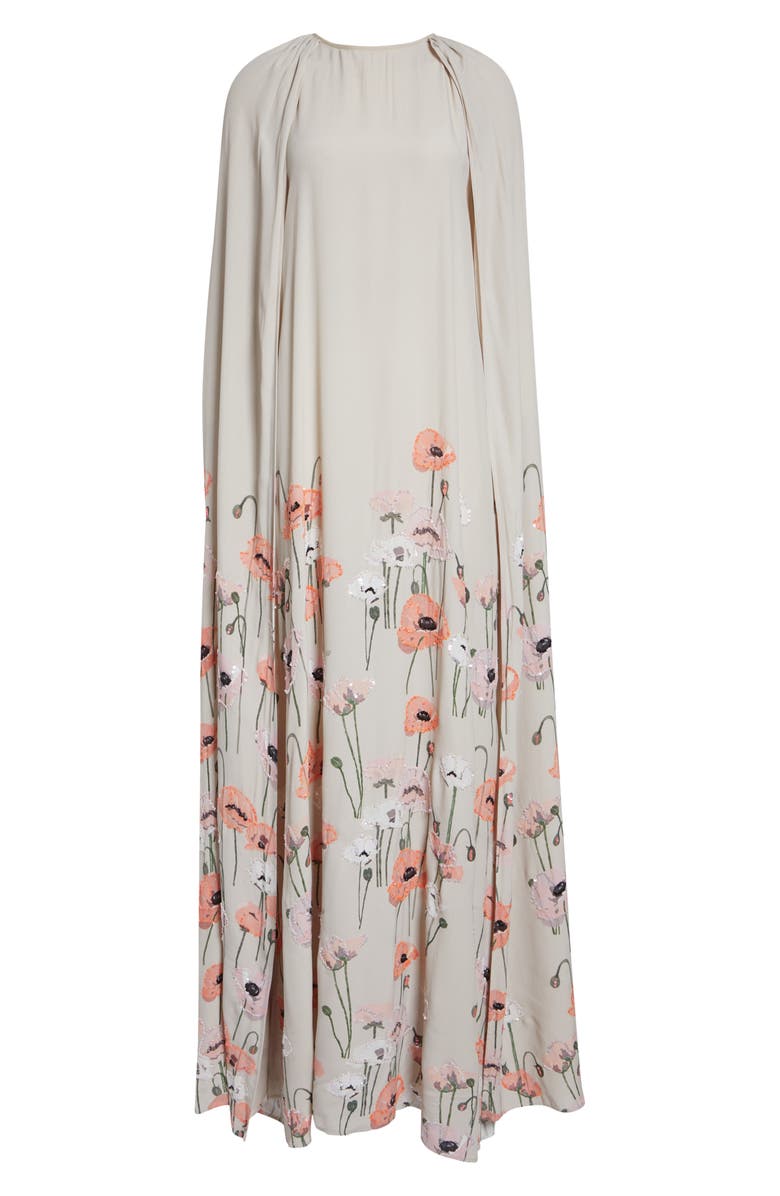BERNADETTE Minnie Embroidered Cape Gown, Alternate, color, Pink Coral Poppies