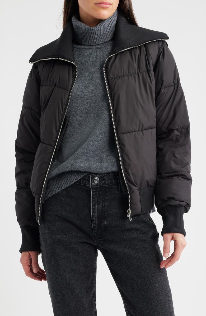 Bernardo Knit Collar Crop Puffer Jacket, Alternate, color, Black