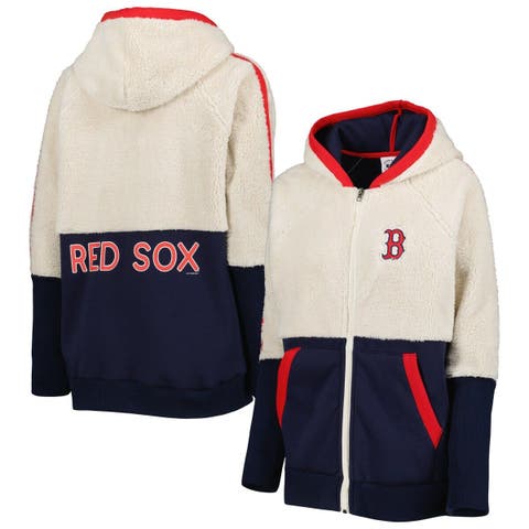 Women's G-III 4Her by Carl Banks Oatmeal/Navy Boston Red Sox Shuffle It Raglan Full-Zip Hoodie