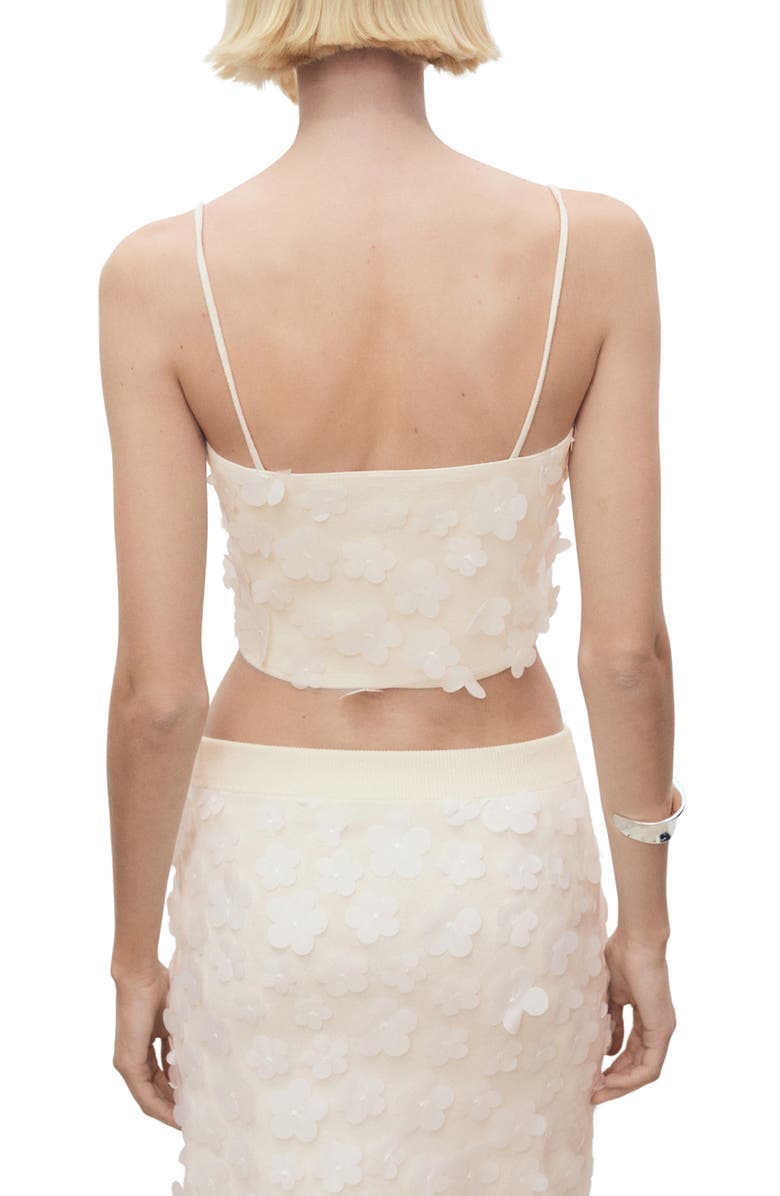 MANGO Floral Appliqué Knit Crop Camisole, Alternate, color, White