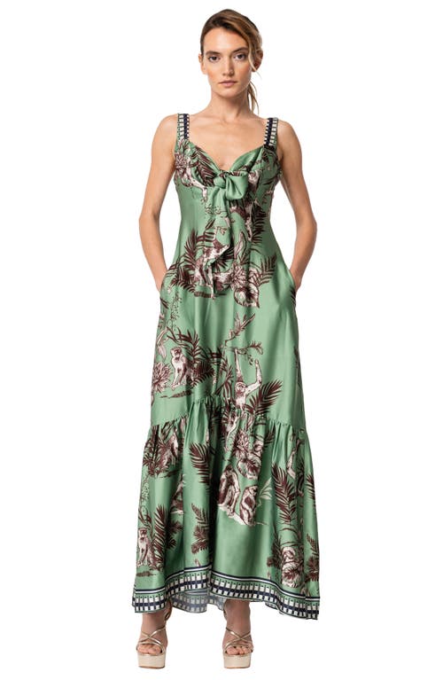 CIEBON CIEBON KIRA PRINT FRONT TIE SATIN MAXI DRESS