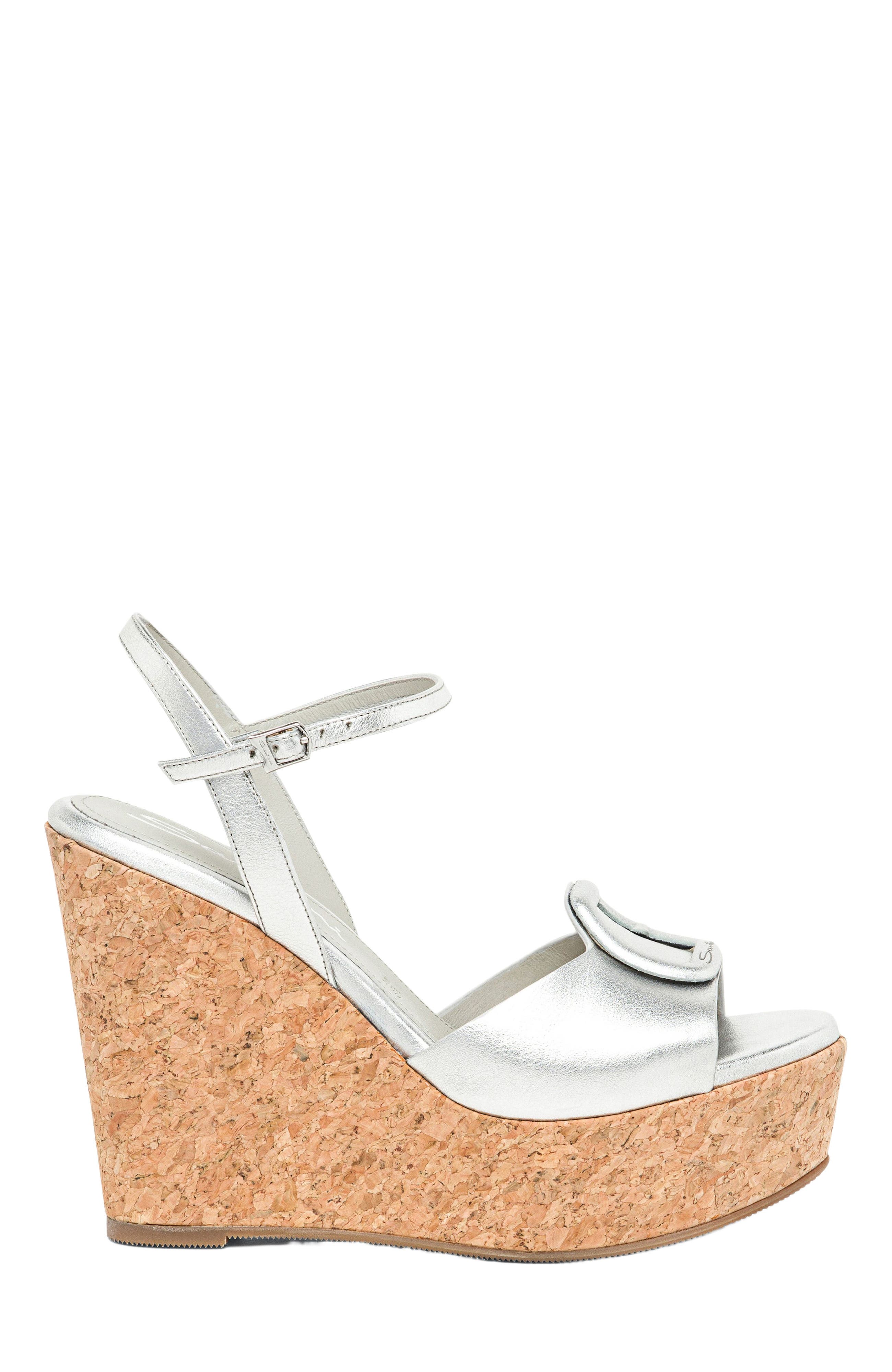 Santoni Women's leather wedge, Main, color, Silver