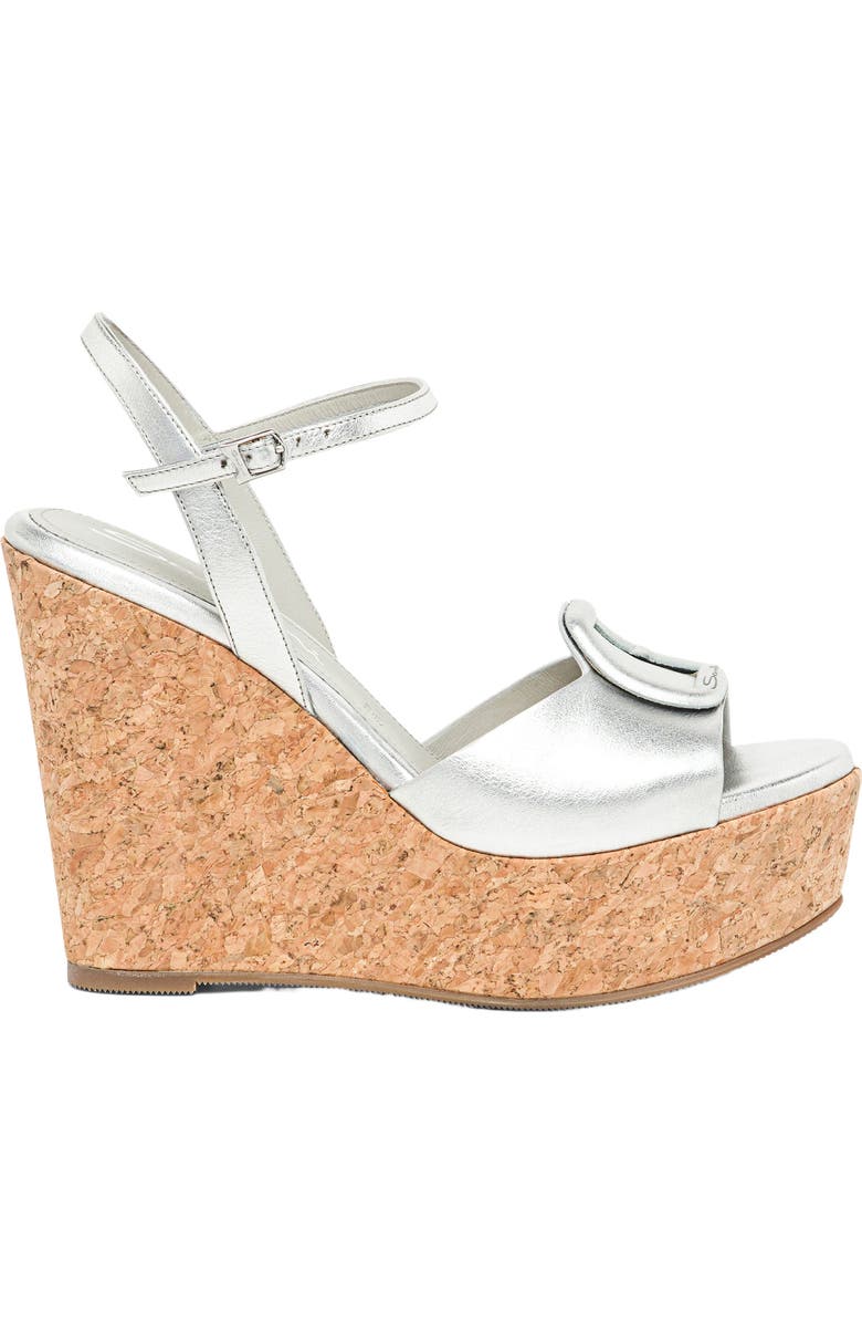 Santoni Women's leather wedge, Main, color, Silver