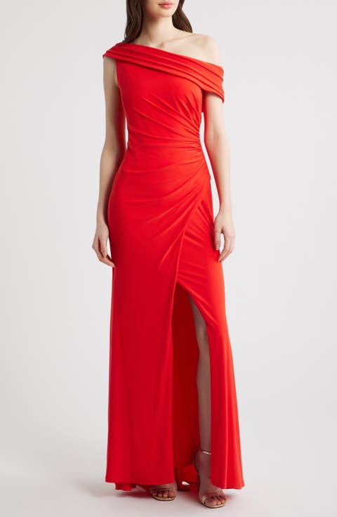 Draped One-Shoulder Gown