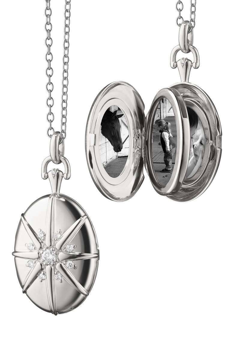 Starburst Four Image Locket Necklace, Alternate, color, STERLING SILVER