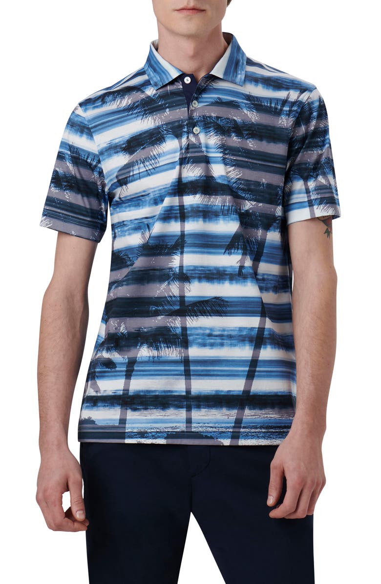 Bugatchi Hendrix Digital Print Pima Cotton Polo, Main, color, Azure