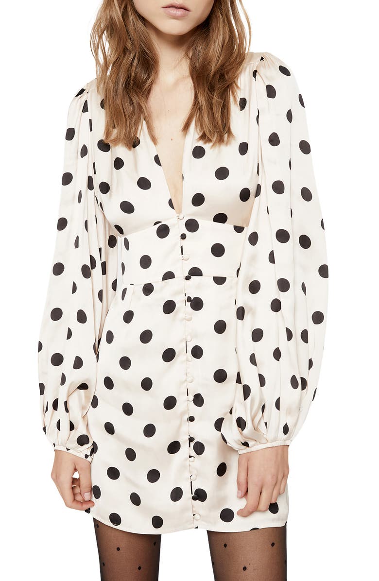 Bardot Spot Long Sleeve Minidress, Alternate, color,