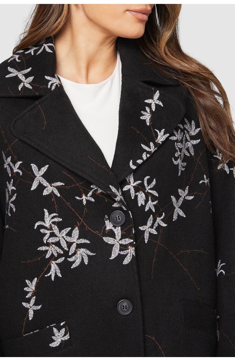 Wallis Floral Three Button Collared Coat, Alternate, color, Black