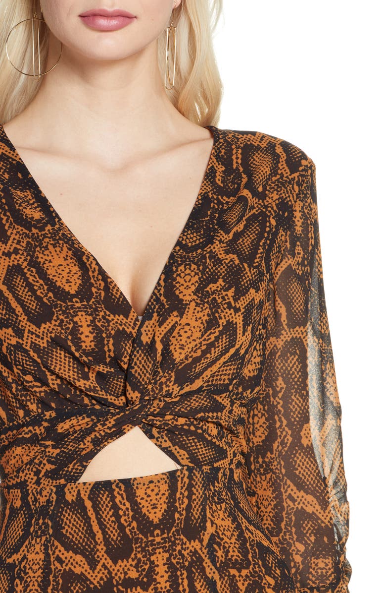 Finders Keepers Lana Snakeskin Print Long Sleeve Dress, Alternate, color, 