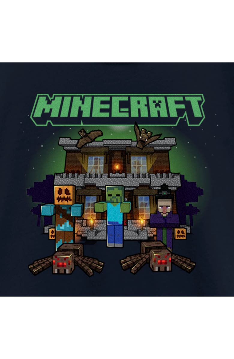 MINECRAFT Girl's Minecraft Halloween Creeper Haunted House Graphic T-Shirt, Alternate, color, Navy Blue