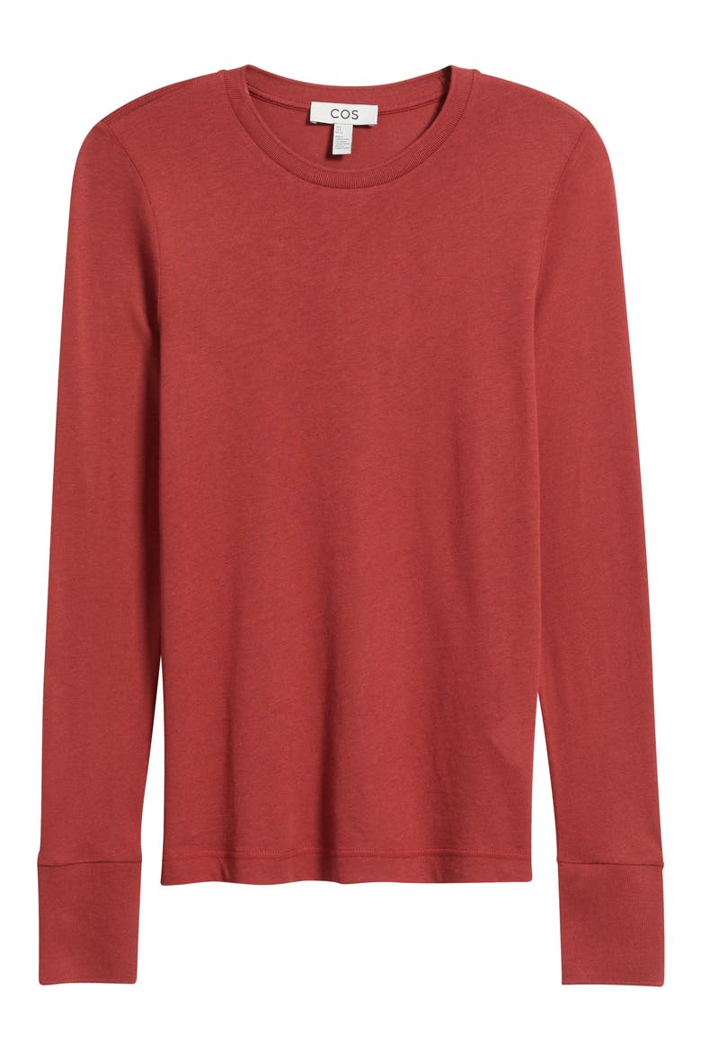 Cotton & Modal Long Sleeve T-Shirt, Alternate, color, RED DARK