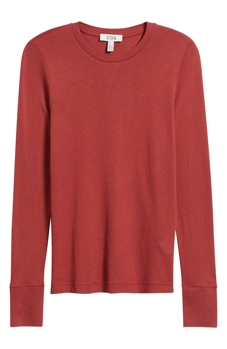 COS Cotton & Modal Long Sleeve T-Shirt, Main, color, Red Dark