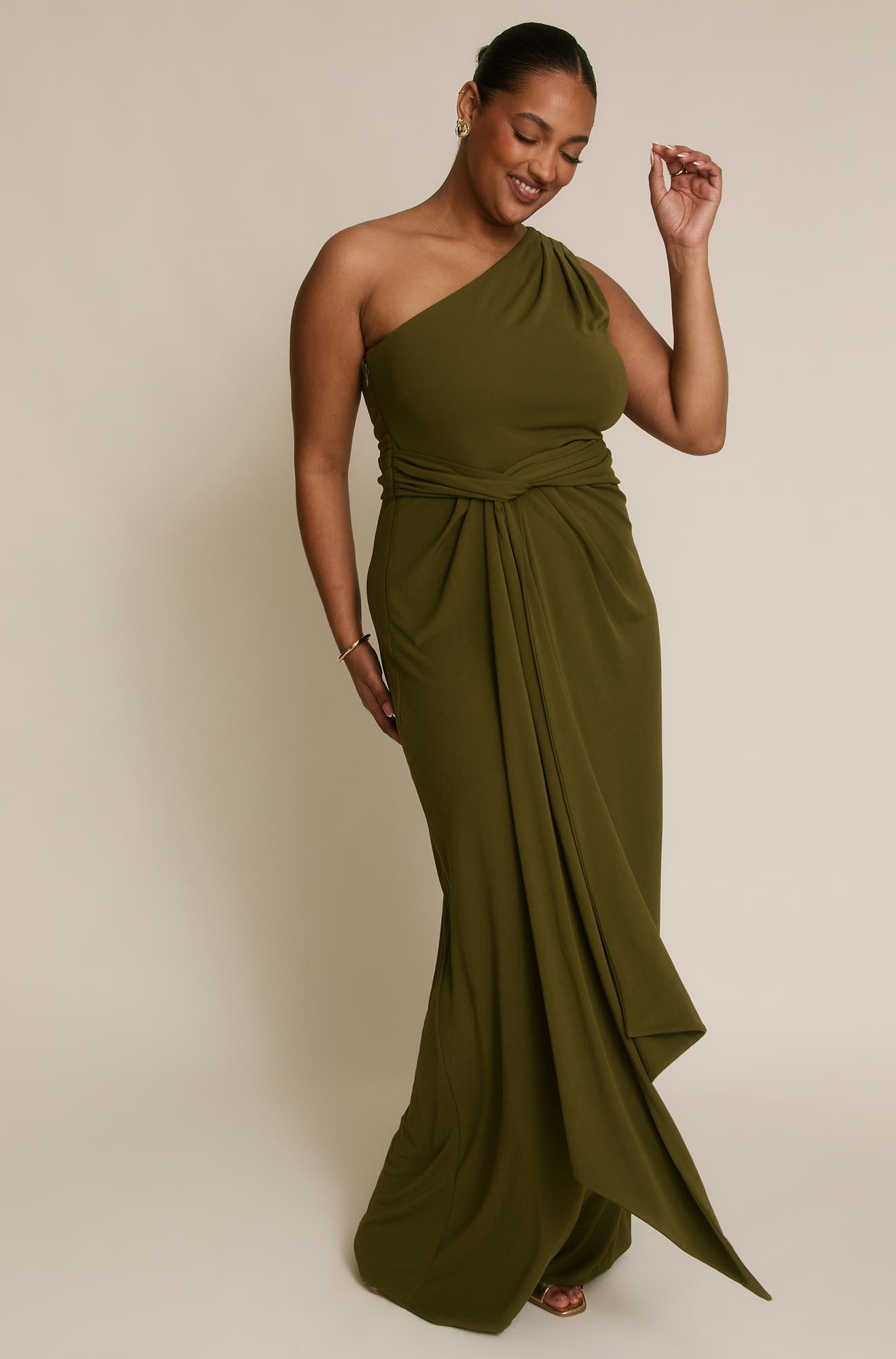 One Shoulder Drape Stretch Bridesmaid - image 4