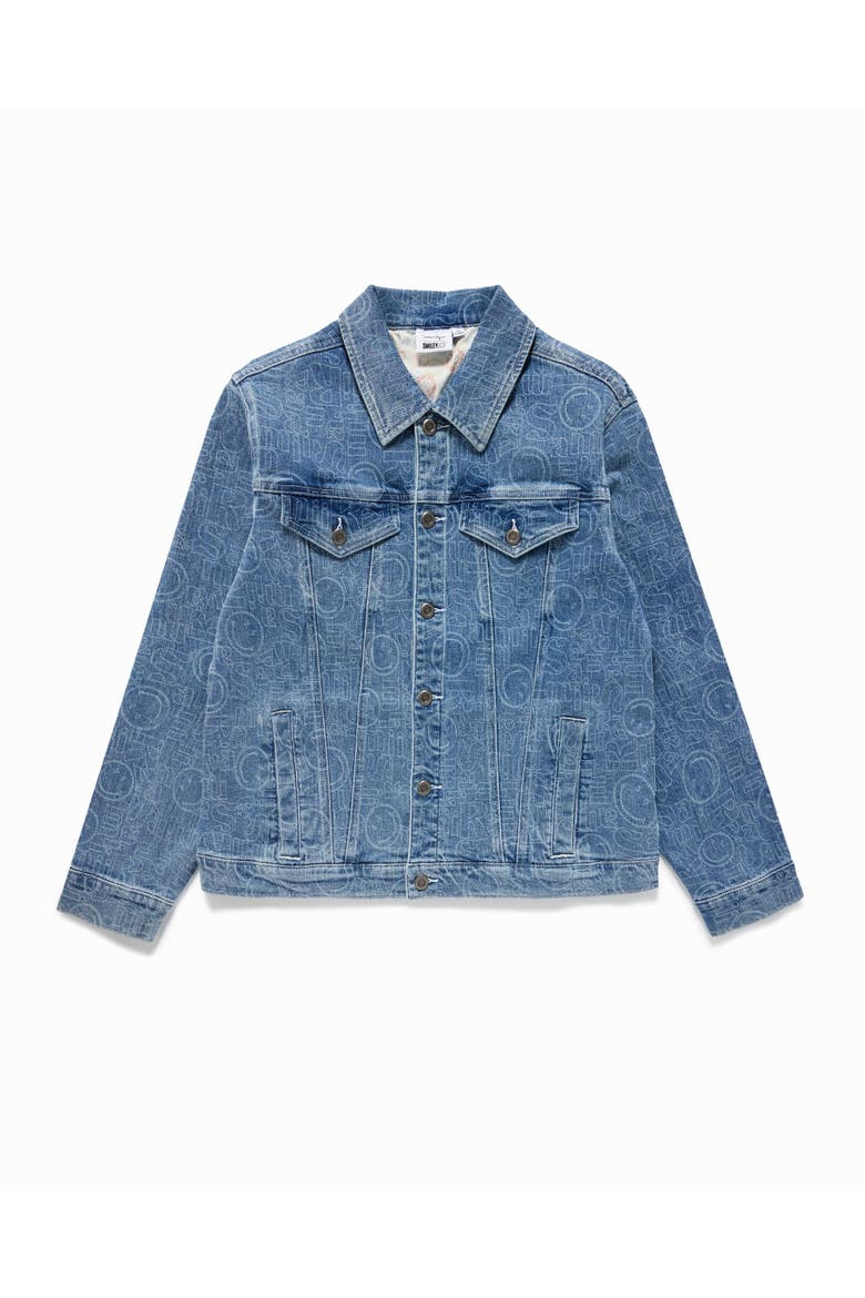 Smiley Oversized Denim Jacket, Alternate, color, BLUE