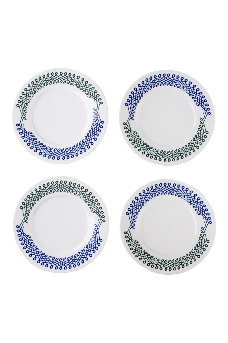 Set of 4 Porcelain Salad Plates, Alternate, color, BLUE/ GREEN