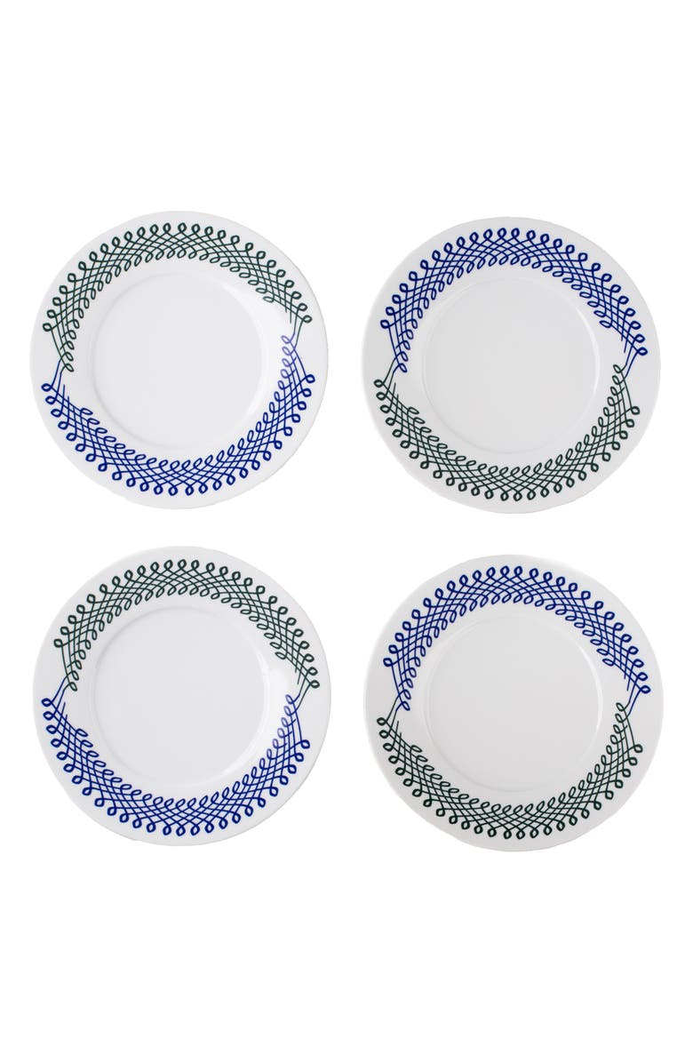 MISETTE Set of 4 Porcelain Salad Plates, Alternate, color, Blue/ Green