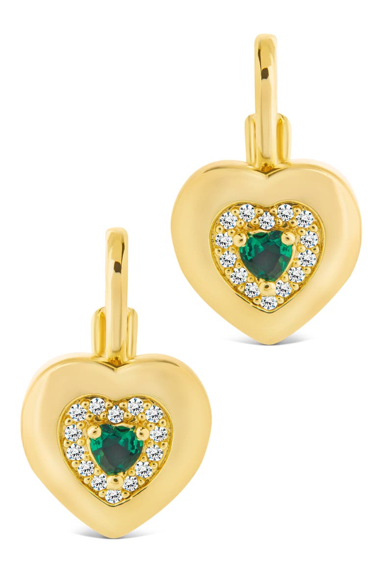 Monika Emerald Heart Drop Earrings, Alternate, color, GOLD