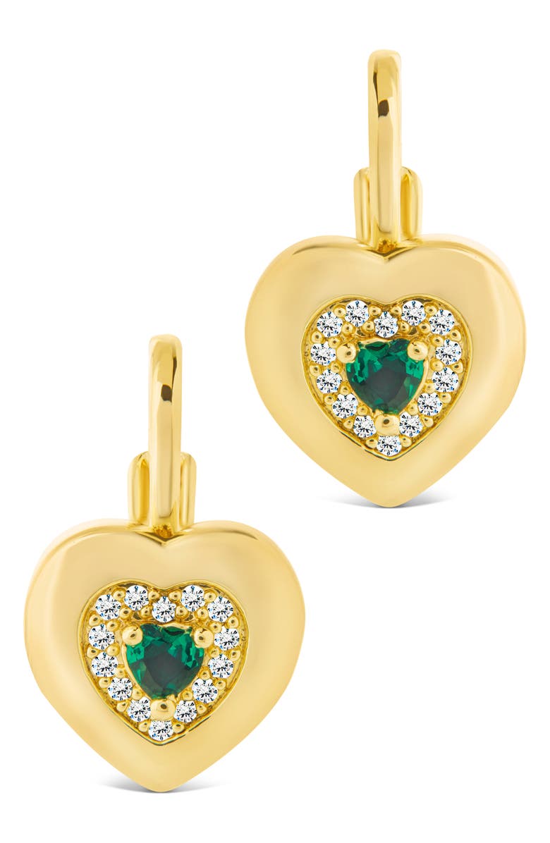 Sterling Forever Monika Emerald Heart Drop Earrings, Alternate, color, Gold