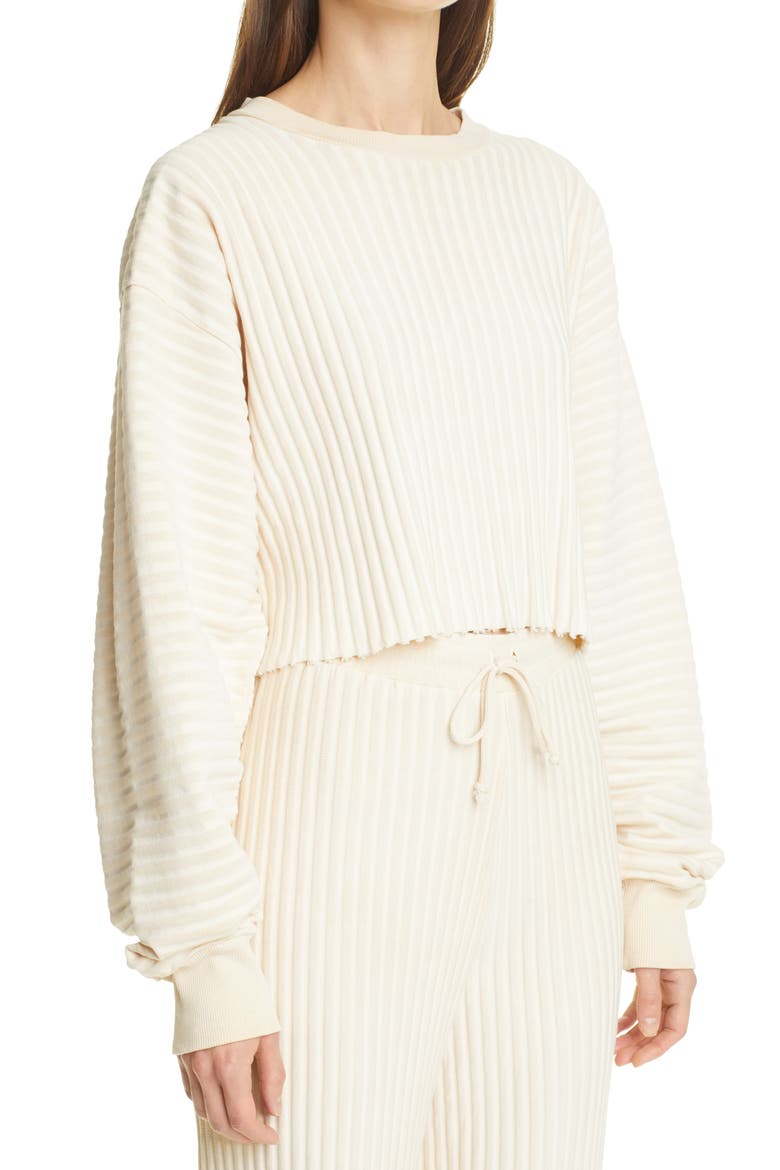 Oversize Crop Ribbed French Terry Sweatshirt, Alternate, color, CLOUD