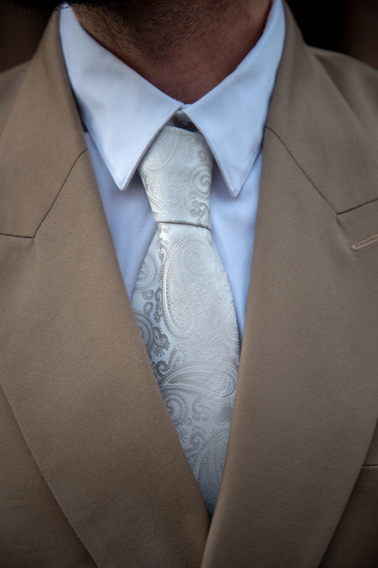 Soave - Silk Jacquard Tie for Men, Alternate, color, Silver Pearl