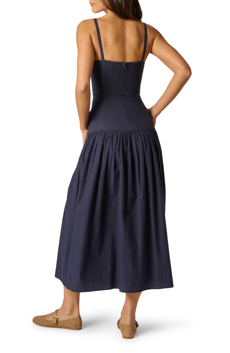 Adrianna Papell Embroidered Cutout Drop Waist Cotton Midi Dress, Alternate, color, Navy/ Ivory