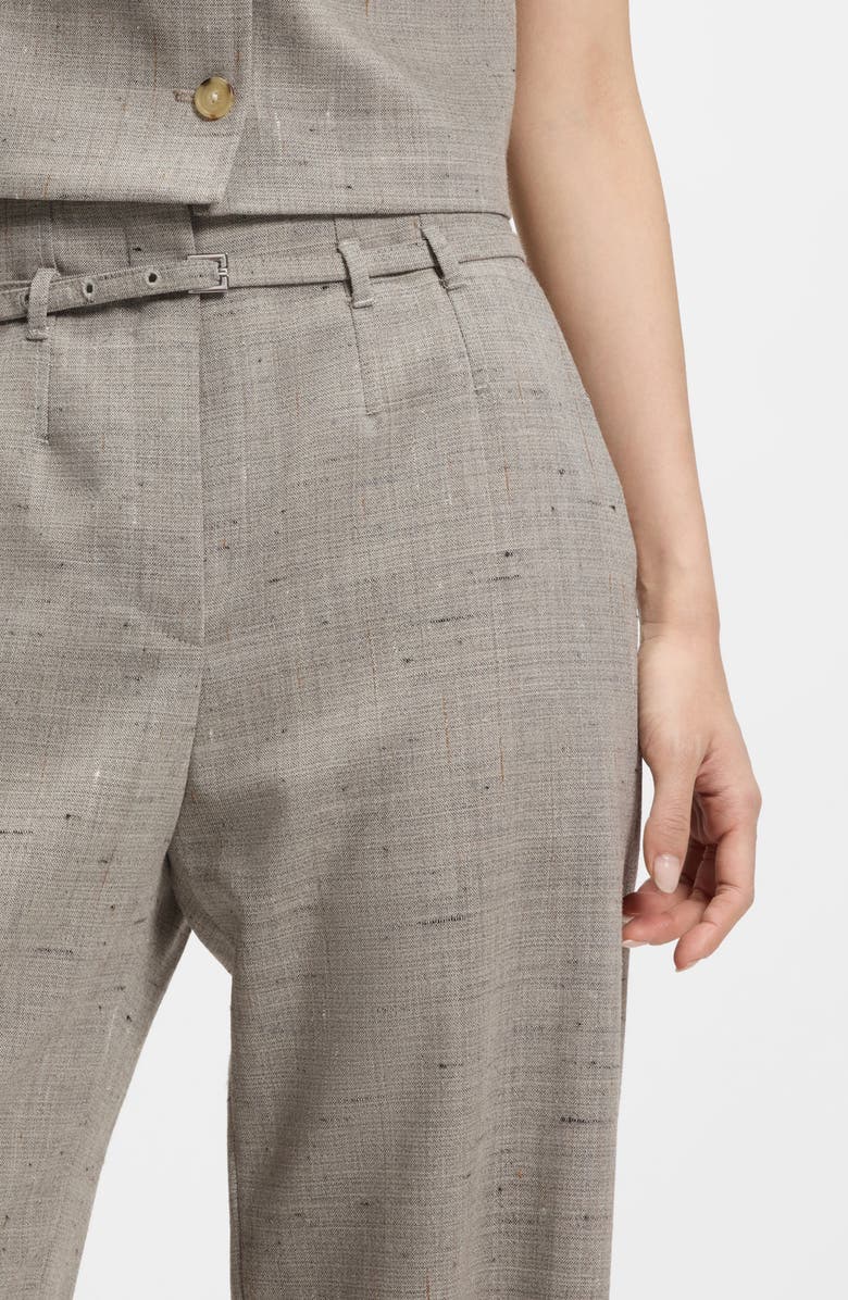 BOSS Tiana Belted High Waist Virgin Wool Blend Wide Leg Pants, Alternate, color, Pumice Wool Texture