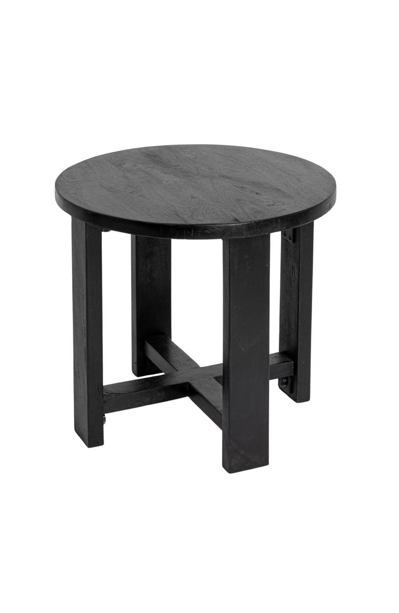 Storied Home Elegant Acacia Trestle Round End Table, Black, Main, color, Black