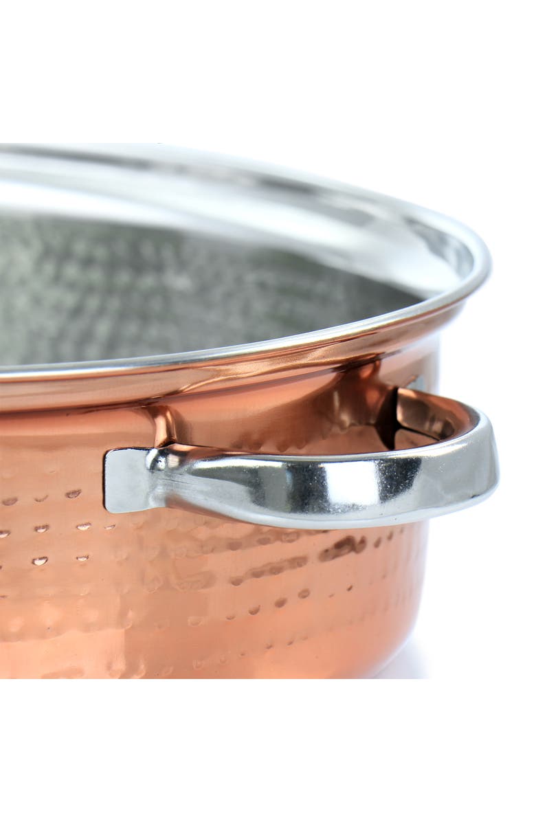 Gibson Home Radiance 17.5 Inch Stainless Steel Copper Plated Oval Roaster with Lid and Roasting Rack, Alternate, color, Red