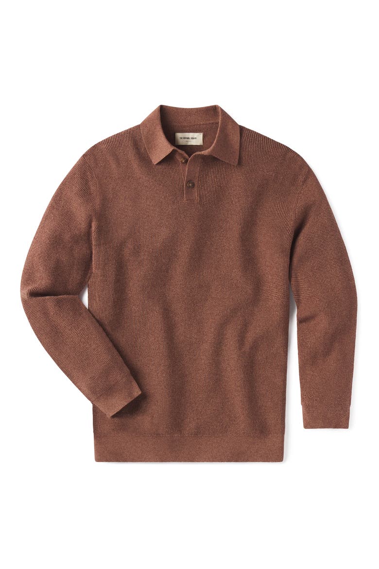 Robles Long Sleeve Waffle Cotton Polo Sweater, Alternate, color, HEATHER BROWN