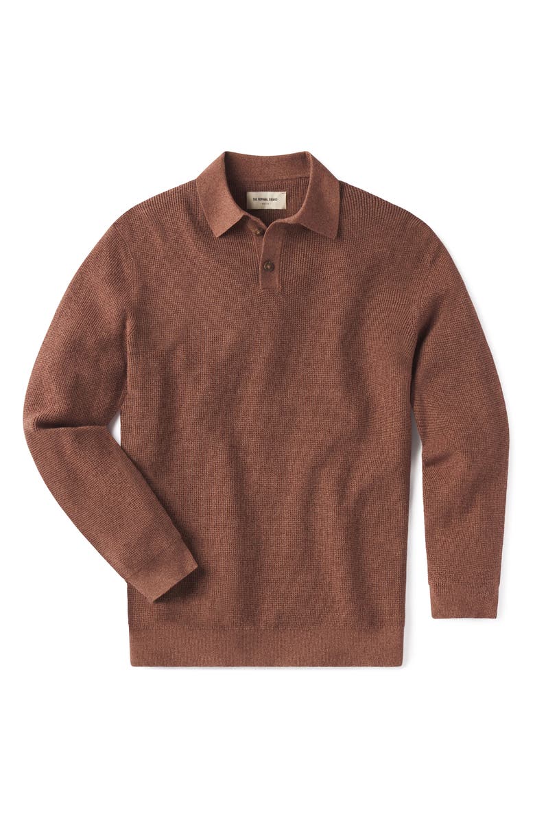 The Normal Brand Robles Long Sleeve Waffle Cotton Polo Sweater, Alternate, color, Heather Brown
