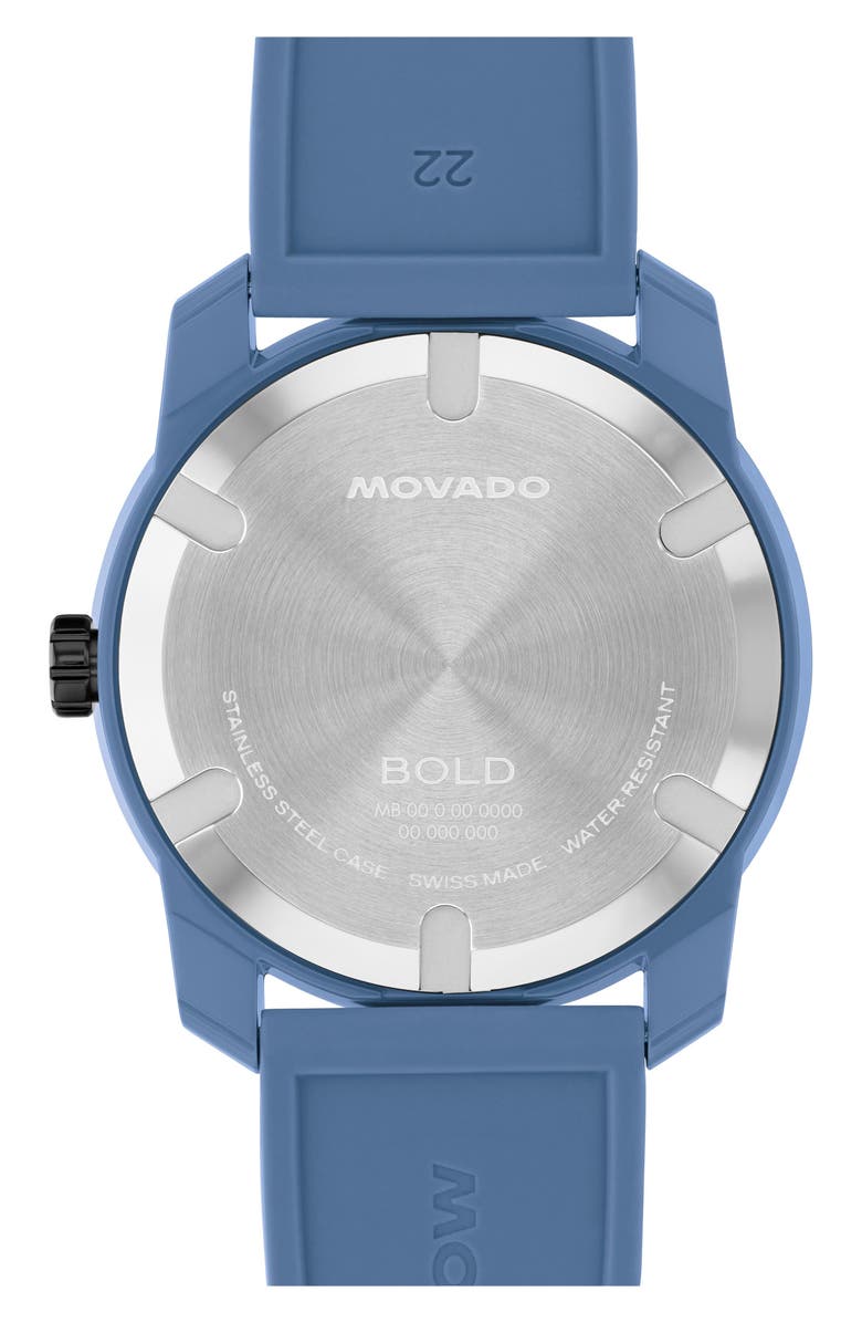 Movado Bold TR90 Silicone Strap Watch, 42mm, Alternate, color, Black/ Blue
