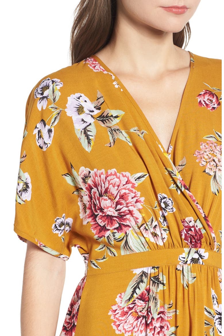 Kimono Sleeve Maxi Dress, Alternate, color, MUSTARD FLORAL