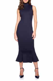 Susana Monaco Mock Neck Trumpet Hem Midi Dress
