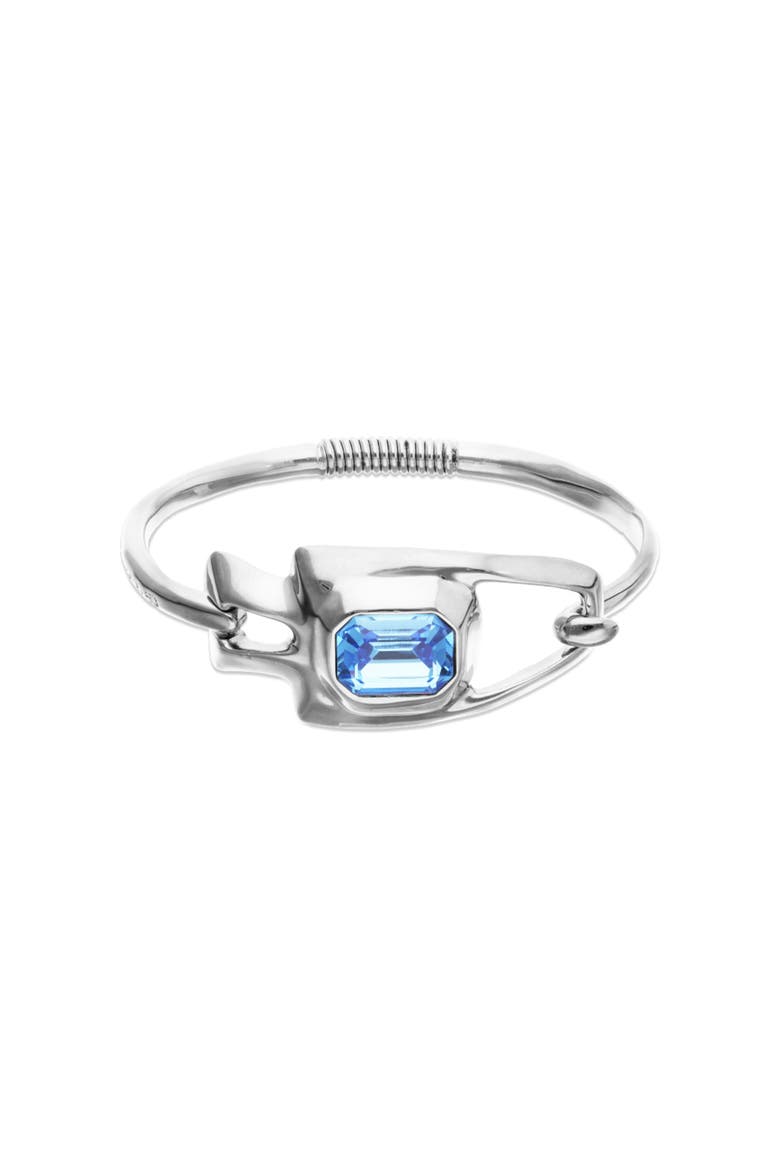 Silver-Tone Sculptural Bracelet with Blue Crystal, Main, color, Silver