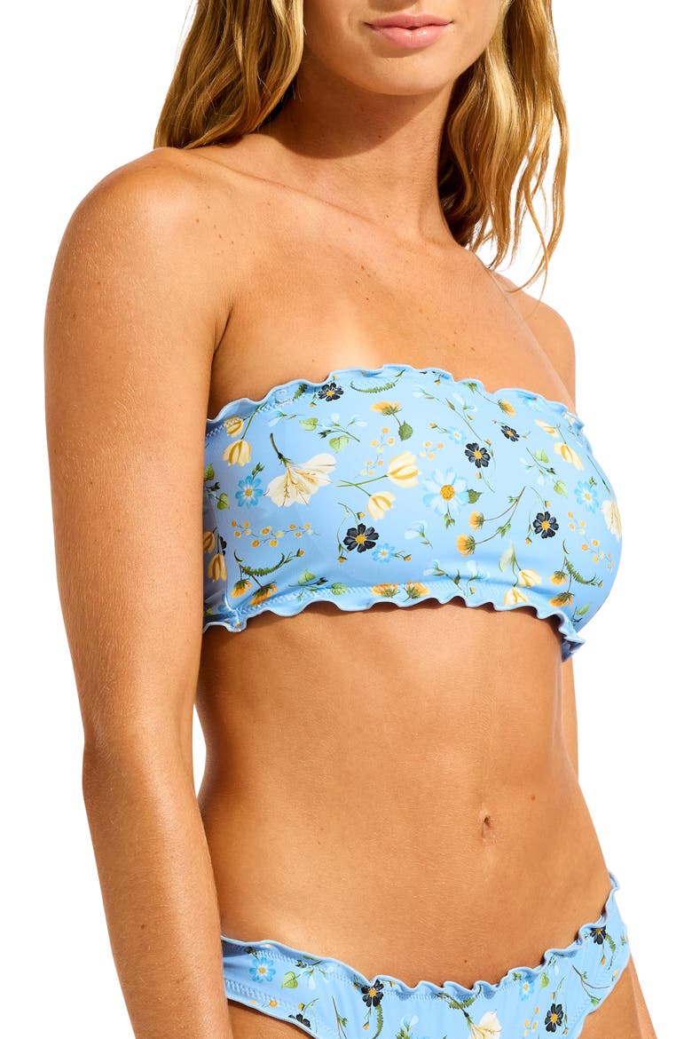 Lettuce Edge Bandeau Bikini Top, Alternate, color, POWDER BLUE