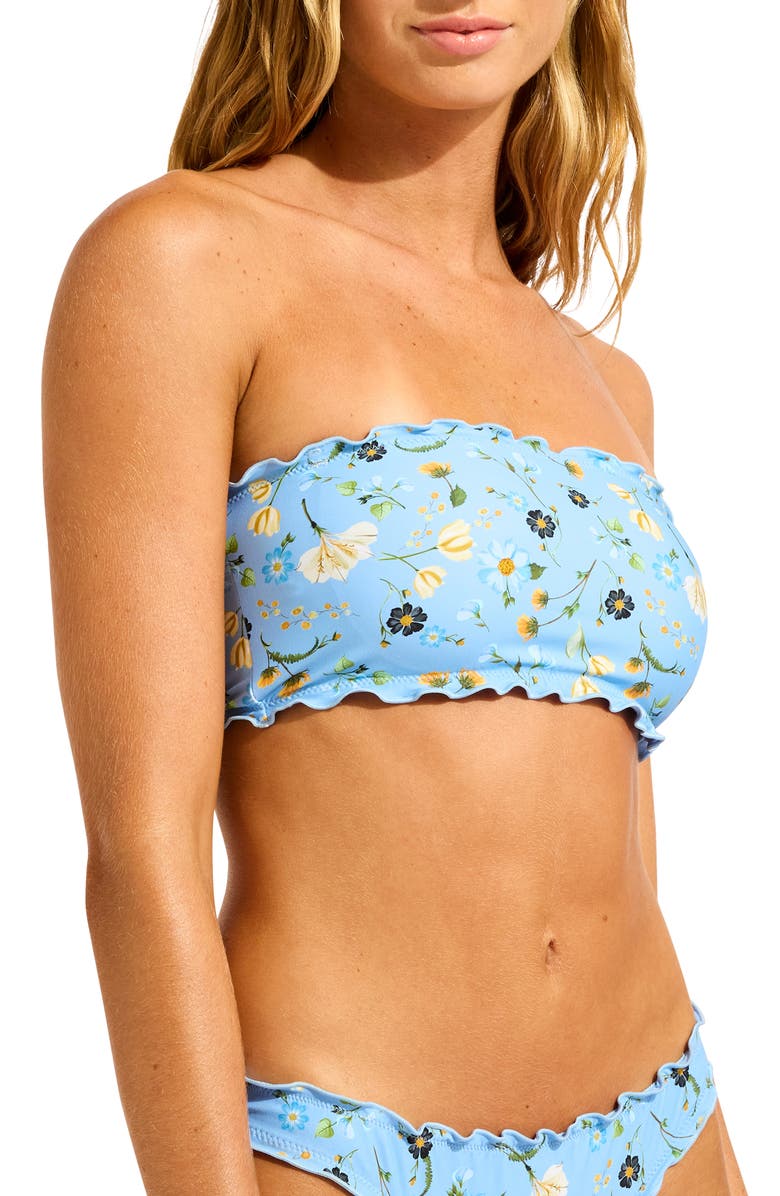 Seafolly Lettuce Edge Bandeau Bikini Top, Alternate, color, Powder Blue