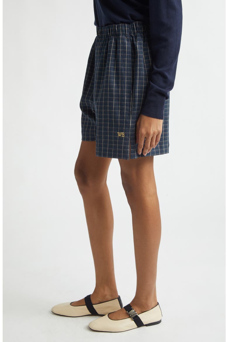 Sunday Check Linen Shorts, Alternate, color, NAVY / IVORY / RUST
