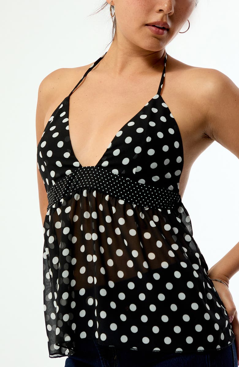 PacSun Arden Mixed Polka Dot Halter Neck Chiffon Top, Alternate, color, Polka Dot