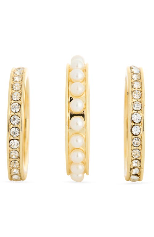 Covet Set Of 3 Pavé & Faux Pearl Eternity Band Rings In Gold