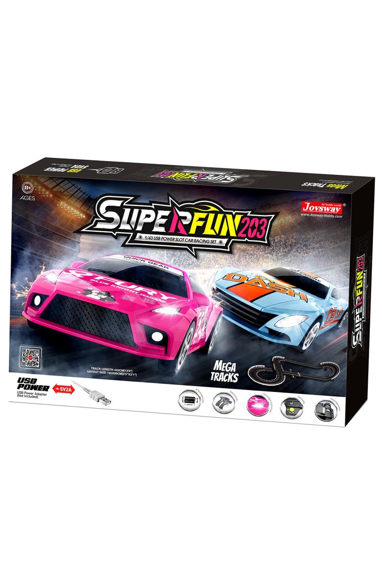 Joysway Superfun 203 1/43 Usb Power Slot Car Racing Set, 65x37 Inches, Main, color, Multicolored