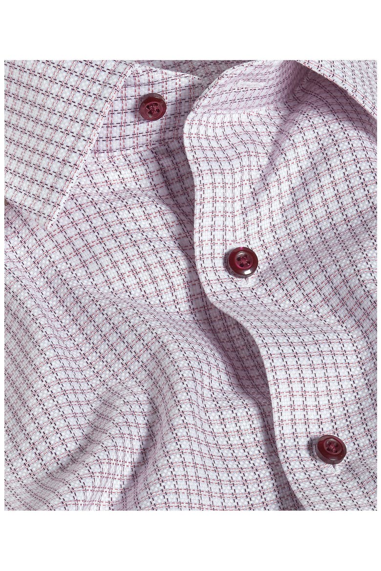 Trim Fit Textured Check Dress Shirt, Alternate, color, WHITE/ MERLOT