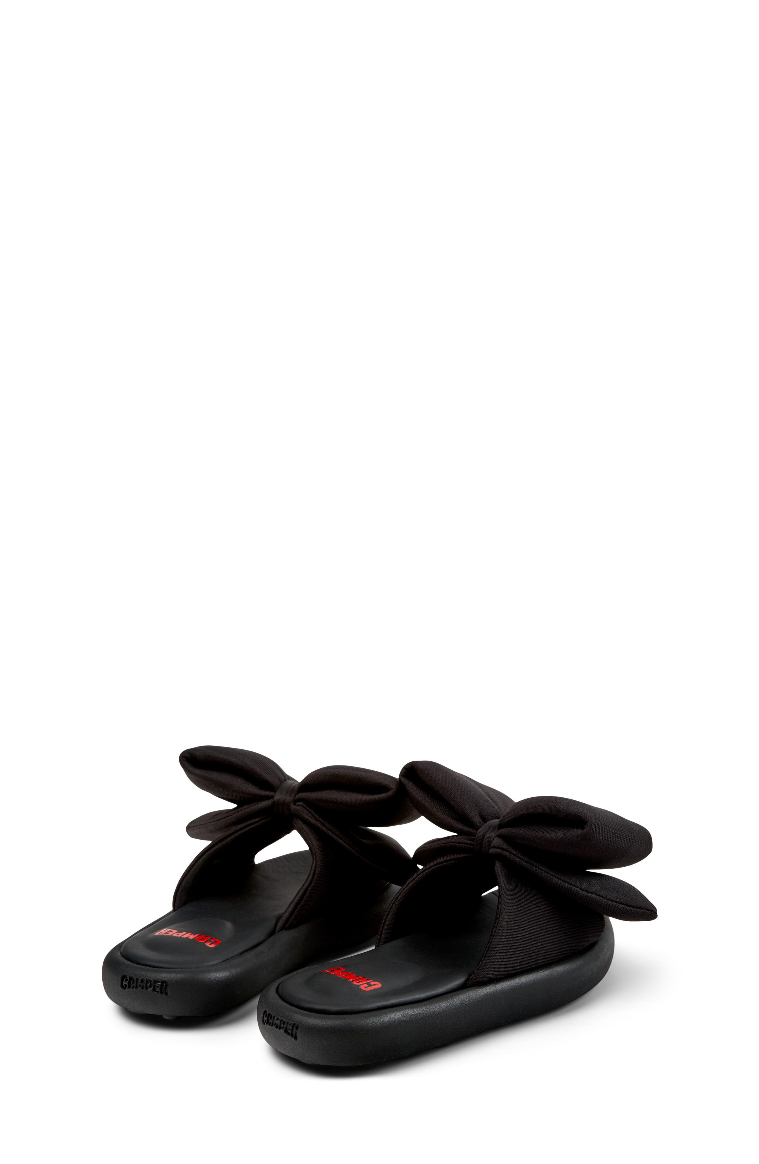 Camper Kids' Pelotas Plush Bow Slide Sandal, Alternate, color, Black