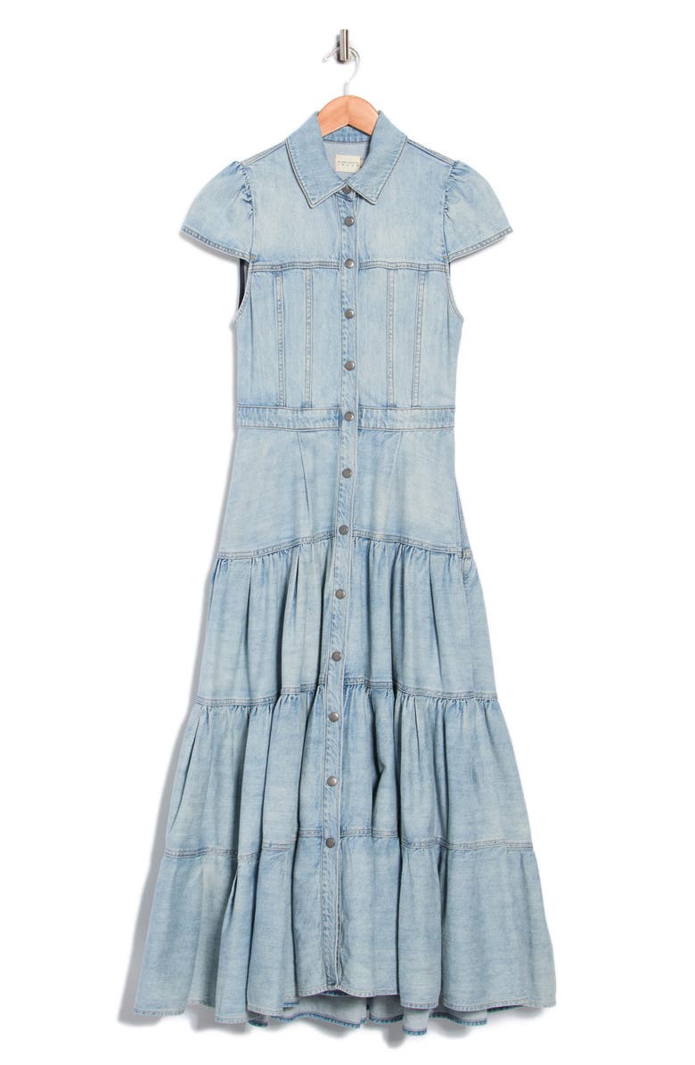 Alice + Olivia Patsy Tiered Denim Shirtdress, Main, color, 